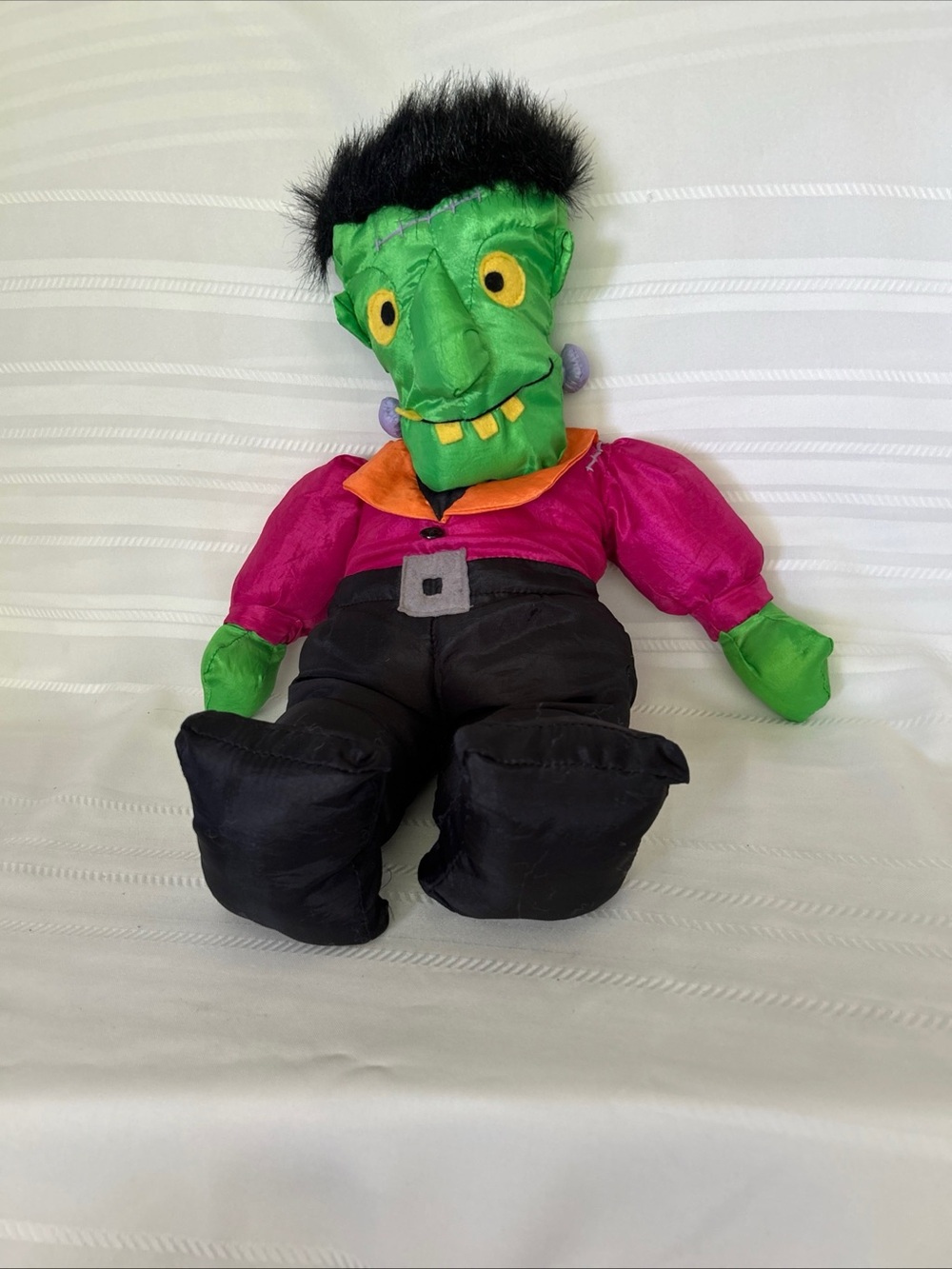 Vintage 90s Frankenstein Plush Toy Halloween Holiday Home Decor Green Black